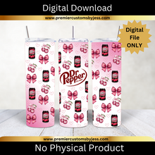 Load image into Gallery viewer, DIGITAL DOWNLOAD BUNDLE (+2 BONUS Files) - 20oz Skinny Hearts &amp; Bows Cherry Soda Coquette Tumbler Wrap PNG, 20oz Skinny Tumbler Design, Pink Bows, Sublimation Wrap, Coquette Soda Digital File  *PNG FILE ONLY