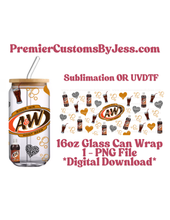 Load image into Gallery viewer, DIGITAL DOWNLOAD - Root Beer 16oz Soda Glass Can Wrap PNG File *NO Physical Product
