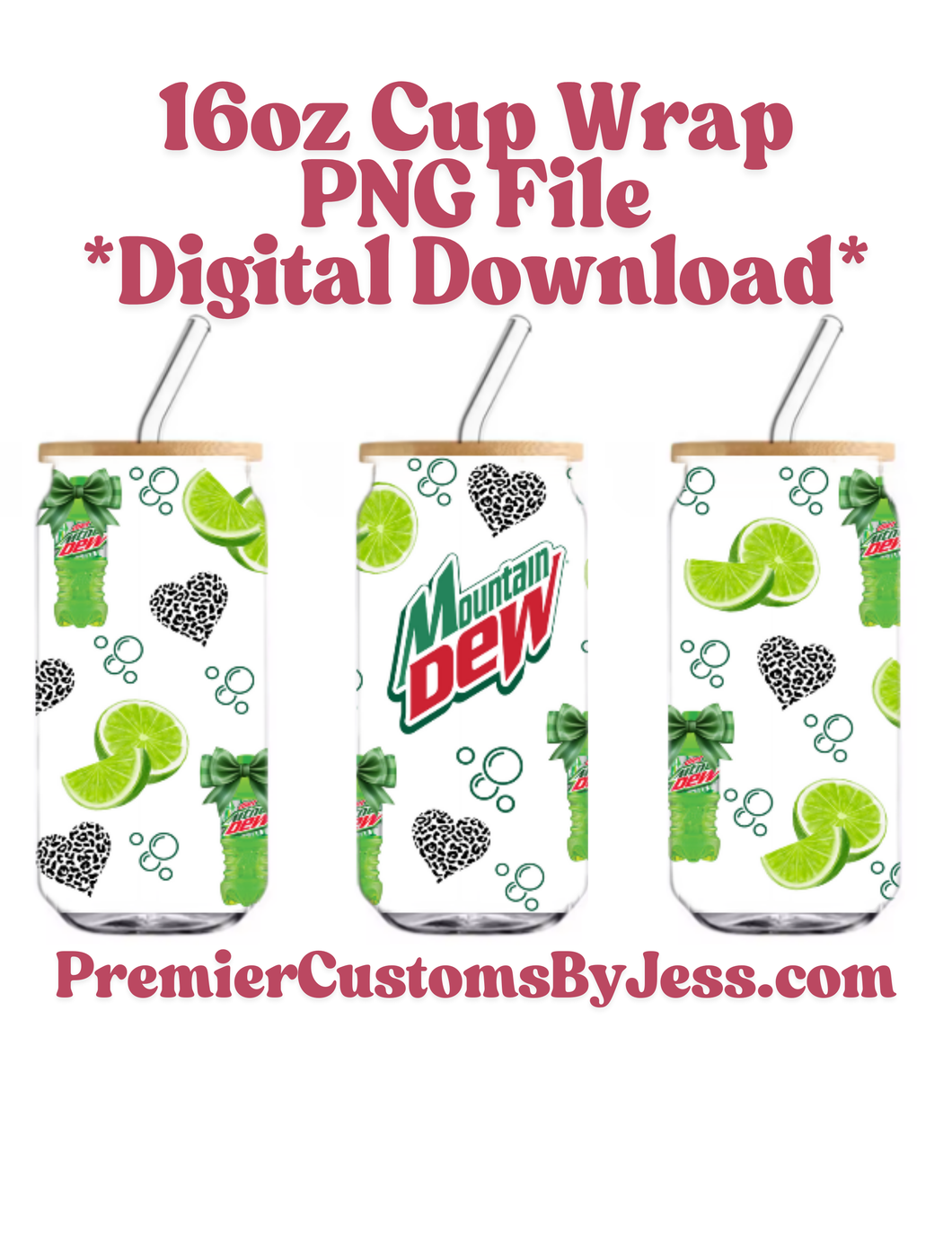 DIGITAL DOWNLOAD - 16oz Diet Soda Bows & XOXO Glass Can Wrap PNG File *NO Physical Product