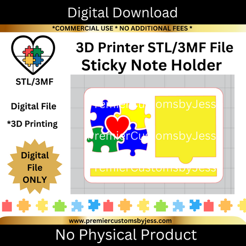 DIGITAL (STL & 3MF Files): Autism Themed Sticky Note Holder