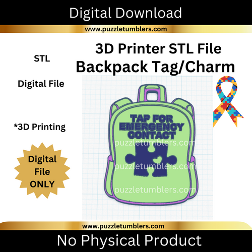 DIGITAL (3MF File): Autism Backpack Tag - NFC Sticker NOT Included