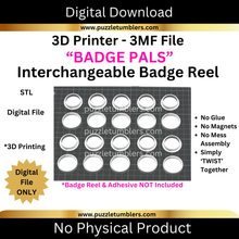 Load image into Gallery viewer, DIGITAL (3MF File): 3D Printed 'Badge Pals' - Interchangeable Badge Reel Adapters