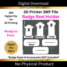 Load image into Gallery viewer, DIGITAL (3MF File): Badge Reel Display Stand Trio (Small, Medium, Large)