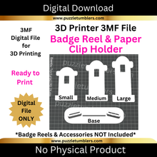 Load image into Gallery viewer, DIGITAL (3MF File): Paperclip AND Badge Reel Display Stand Trio (Small, Medium, Large)
