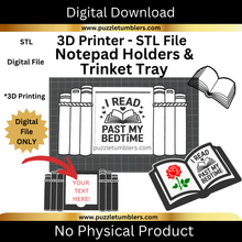 Load image into Gallery viewer, DIGITAL (3MF File): Book Themed Sticky Note Holders &amp; Trinket Tray