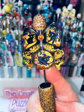 Load image into Gallery viewer, Acrylic Pen Spinners: Black Cat &amp; Pumpkins Halloween Themed Bow