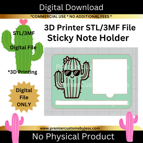 DIGITAL (STL & 3MF Files): Cactus Themed Sticky Note Holder