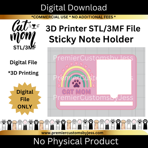 DIGITAL (STL & 3MF Files): Cat Mom Themed Sticky Note Holder