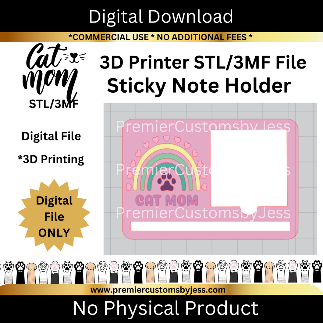 DIGITAL (STL & 3MF Files): Cat Mom Themed Sticky Note Holder
