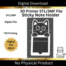 Load image into Gallery viewer, DIGITAL (STL &amp; 3MF Files): Cute Cat Themed Sticky Note Holder