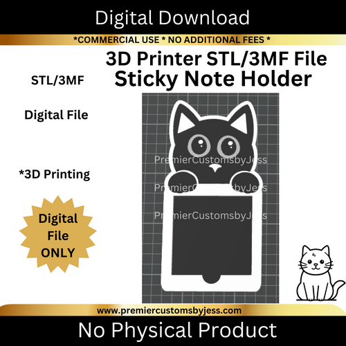 DIGITAL (STL & 3MF Files): Cute Cat Themed Sticky Note Holder