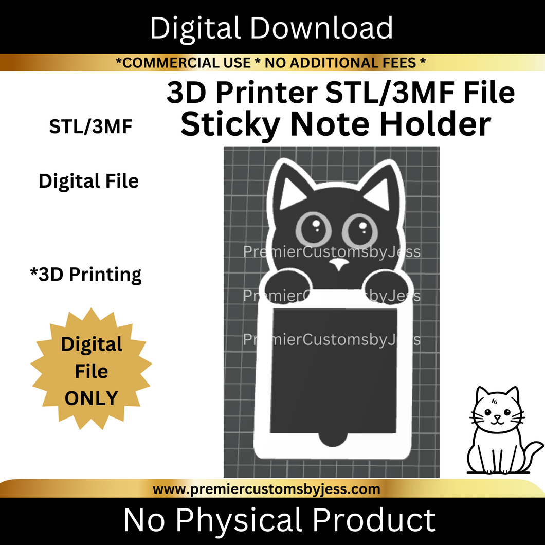 DIGITAL (STL & 3MF Files): Cute Cat Themed Sticky Note Holder
