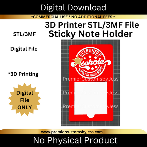 DIGITAL (STL & 3MF Files): Certified @ss _hole - Themed Sticky Note Holder