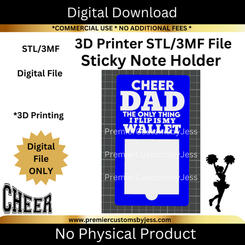 DIGITAL (STL & 3MF Files): Cheer Dad Themed Sticky Note Holder