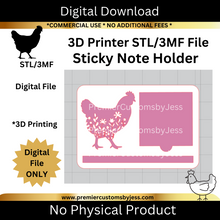 Load image into Gallery viewer, DIGITAL (STL &amp; 3MF Files): Floral Chicken Themed Sticky Note Holder
