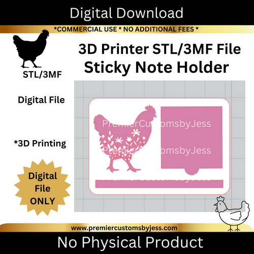 DIGITAL (STL & 3MF Files): Floral Chicken Themed Sticky Note Holder