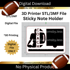 DIGITAL (STL & 3MF Files): Football Coach - Themed Sticky Note Holder