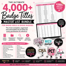 Load image into Gallery viewer, 4000+ Badge Buddy &amp; Badge Reel Title Master List | CSV + Excel | Digital Download