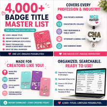 Load image into Gallery viewer, 4000+ Badge Buddy &amp; Badge Reel Title Master List | CSV + Excel | Digital Download