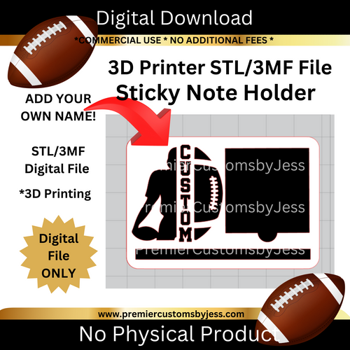 DIGITAL (STL & 3MF Files): Football Themed Sticky Note Holder