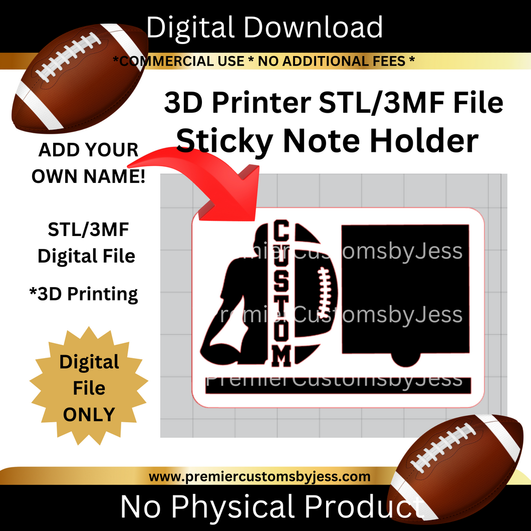 DIGITAL (STL & 3MF Files): Football Themed Sticky Note Holder