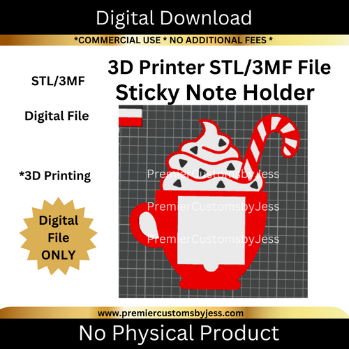 DIGITAL (STL & 3MF Files): Christmas Hot Chocolate - Themed Sticky Note Holder