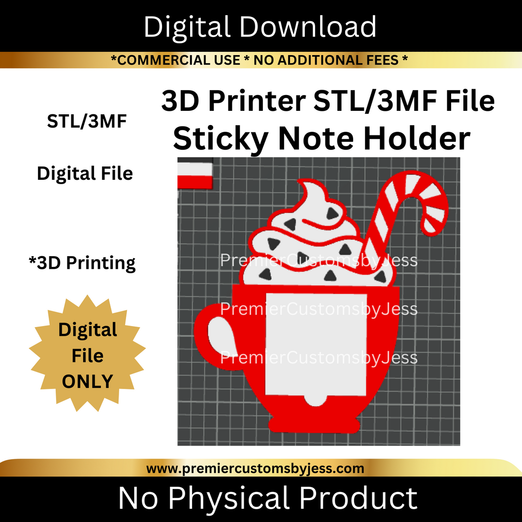 DIGITAL (STL & 3MF Files): Christmas Hot Chocolate - Themed Sticky Note Holder