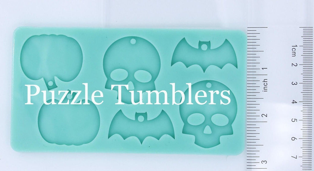 CUSTOM MOLD: Trio Pumpkin, Bat and Skull Earring Mold *May have a 14 Day Shipping Delay (L15)