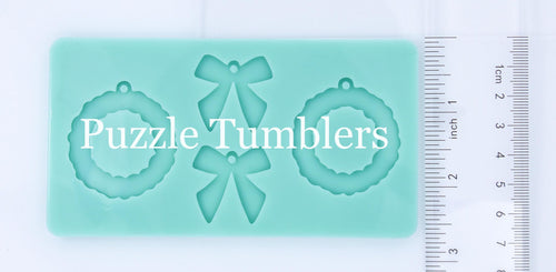 CUSTOM MOLD: Wreath and Bow (with hole) Earring Mold *May have a 14 Day Shipping Delay (L25)