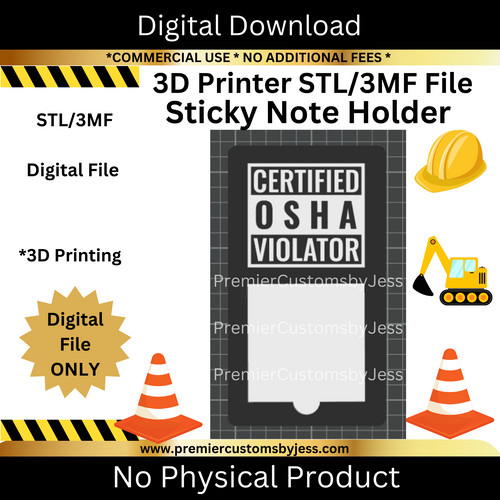 DIGITAL (STL & 3MF Files): Certified OSHA Violator - Themed Sticky Note Holder