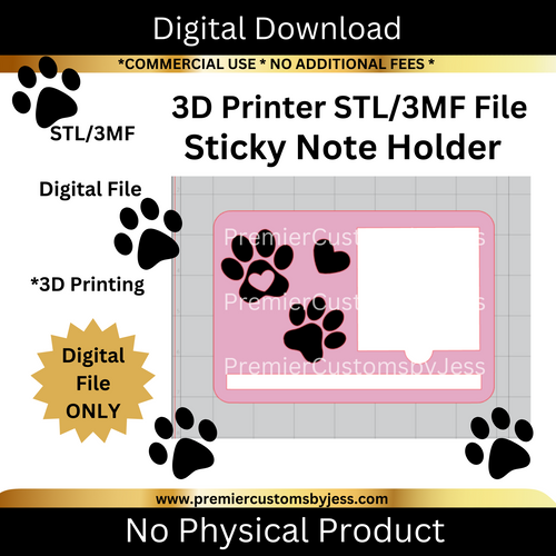 DIGITAL (STL & 3MF Files): Dog Paws - Themed Sticky Note Holder