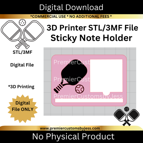 DIGITAL (STL & 3MF Files): Pickleball - Themed Sticky Note Holder
