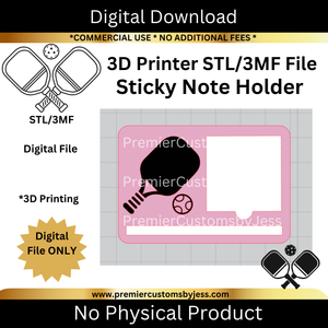 DIGITAL (STL & 3MF Files): Pickleball - Themed Sticky Note Holder