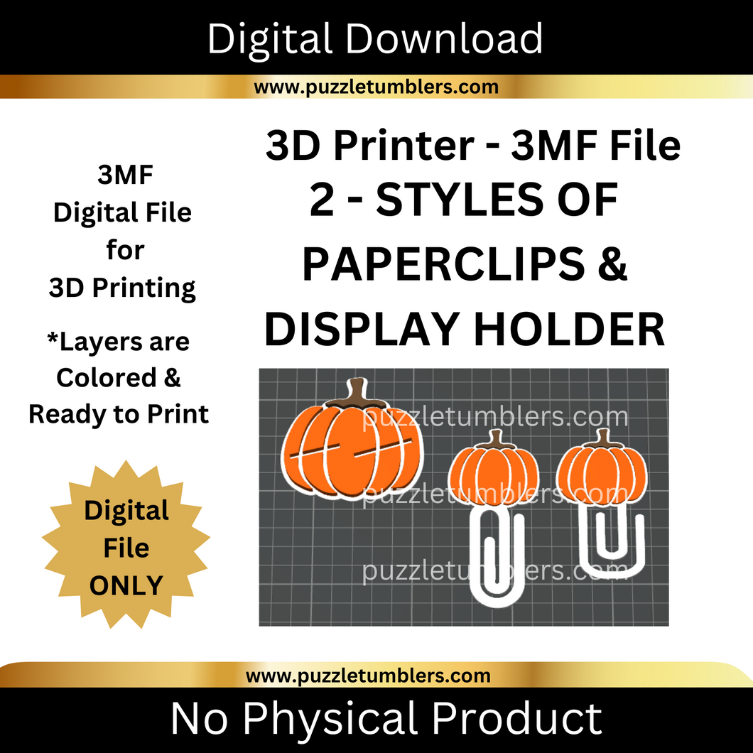 DIGITAL (3MF File): Cute Round Pumpkin - Paper Clips & Holder