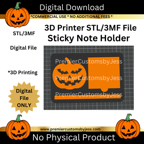 DIGITAL (STL & 3MF Files): Halloween Pumpkin  - Themed Sticky Note Holder