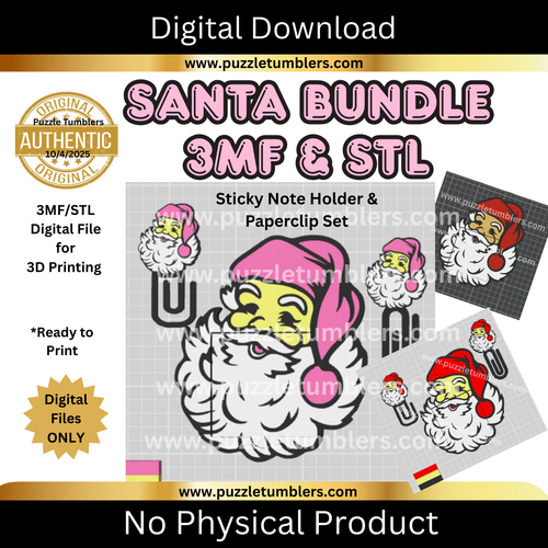 DIGITAL (STL & 3MF Files): Santa Claus - Themed Sticky Note Holder & Paperclip (6 Item) Bundle