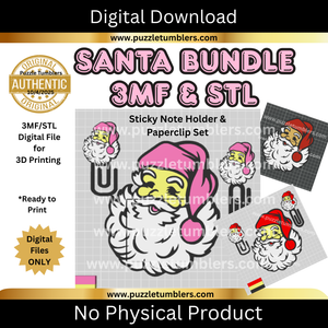 DIGITAL (STL & 3MF Files): Santa Claus - Themed Sticky Note Holder & Paperclip (6 Item) Bundle