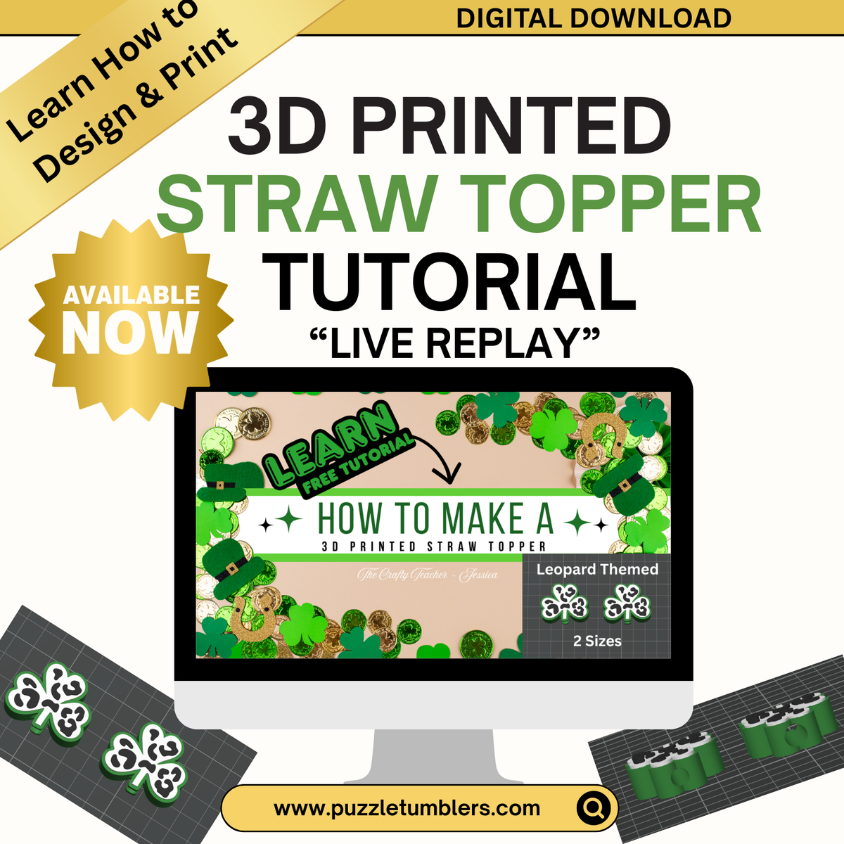 Paper Straw Topper Tutorial Recorded Live 3D Printing Tutorial: How to Make a Clover Straw Topper ...