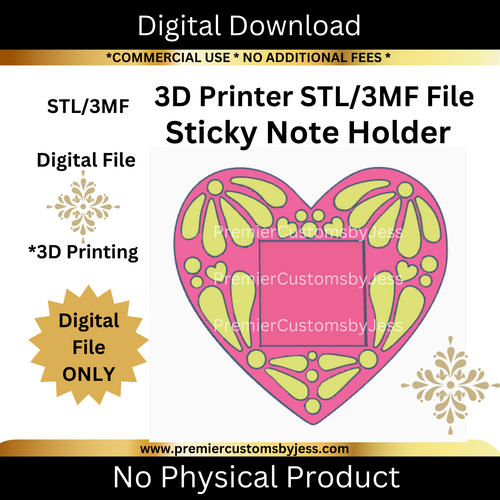 DIGITAL (STL & 3MF Files): Heart Shaped Talavera Sticky Note Holder