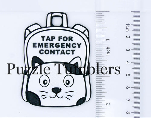 Cat with Face: Emergency Contact Backpack Tag with NFC Chip – 3D Printed Safety Tag (Will ship in 5-12 days)