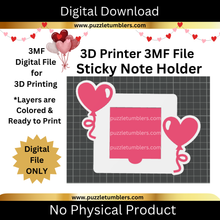 Load image into Gallery viewer, DIGITAL (STL &amp; 3MF Files): Valentine's Day Balloon Heart - Themed Sticky Note Holder