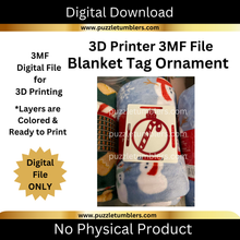 Load image into Gallery viewer, DIGITAL (3MF Files): Candy Cane Christmas Blanket Tag &amp; Pop Out Ornament for 3D Printing