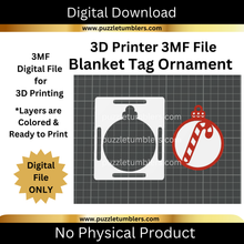 Load image into Gallery viewer, DIGITAL (3MF Files): Candy Cane Christmas Blanket Tag &amp; Pop Out Ornament for 3D Printing