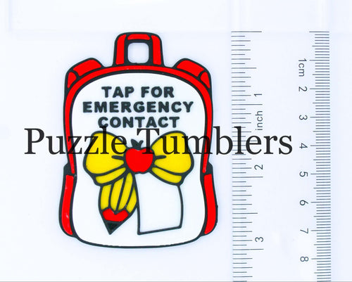 Bow with Apple & Pencil: Emergency Contact Backpack Tag with NFC Chip – 3D Printed Safety Tag (Will Ship in 5-12 Days)