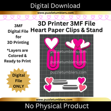 Load image into Gallery viewer, DIGITAL (3MF File): Heart Themed PaperClips (2 Styles) &amp; Holder