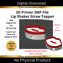 Load image into Gallery viewer, DIGITAL (3MF File): Lip Shaker Straw Toppers 8mm &amp; 10mm