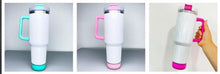Load image into Gallery viewer, White 40oz Sublimation Colored SPEAKER Tumbler with Color Handle (WITH SILVER RIM)
