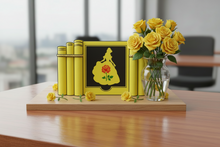 Load image into Gallery viewer, Illustration of a silhouette of a princess with a rose post it note holder.  On a desk. with yellow roses. 
