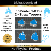 Load image into Gallery viewer, DIGITAL (3MF File): Princess Straw Toppers 8mm &amp; 10mm (2 Sizes = 2 Total Toppers)