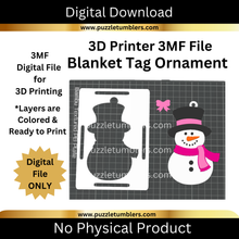 Load image into Gallery viewer, DIGITAL (3MF Files): Snowman Girl Christmas Blanket Tag &amp; Pop Out Ornament for 3D Printing